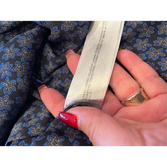 Mango Blue Satin Floral Print Button Down Shirt sz 4 EUC - Picture 8 of 8